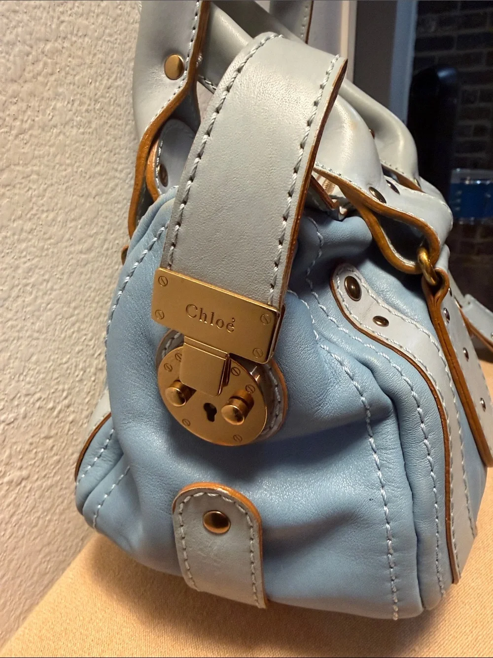 Chloé Blue Leather Boston Tote Bag